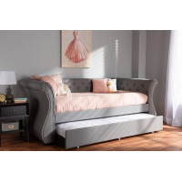 Baxton Studio WA5018-Grey-Daybed Cherine Classic and Contemporary Grey Fabric Upholstered Daybed with Trundle